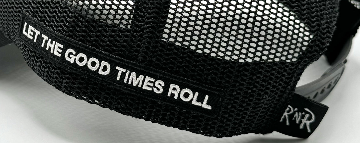 Black & White Twill Oval Record Label Trucker